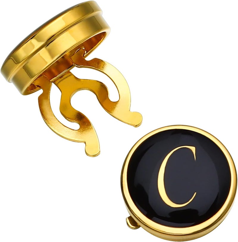 HAWSON Gold Button Covers for Men - Enamel Cufflinks with Personalized A-Z Letter Design for Tuxedo, Shirt, Business or Formal Attend Accessories - Image 1